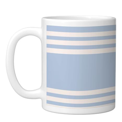 Pastel Blue &amp;amp; Ivory Striped Lines Minimalist Aesthetic Ceramic Mug, White, 11oz