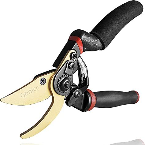 Gonicc 8.5" Professional Rotating Bypass Titanium Coated Pruning Shears(gpps-1014), Secateurs, Scissors, Pruners With Heavy Duty Sk5 Blade. Soft Cushion Grip Handle for Everyone.