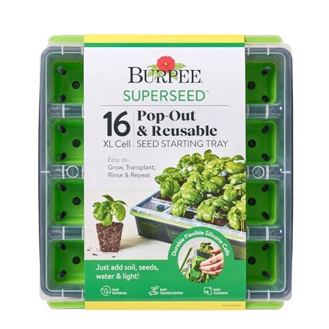 Burpee Superseed Seed Starting Tray | 16 Xl Cell | Reusable &amp;amp; Dishwasher Safe | for Starting Vegetable Seeds, Flower Seeds &amp;amp; Herb Seeds | Indoor Grow Kit for Deep-Rooted Seedlings, Green