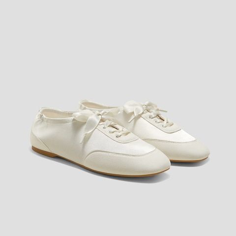 Square-Toe Lace-Up Satin Sneakerina (cristina)
