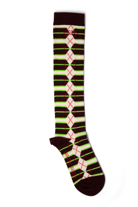 Knee High Socks - Burgundy Argyle Stripe