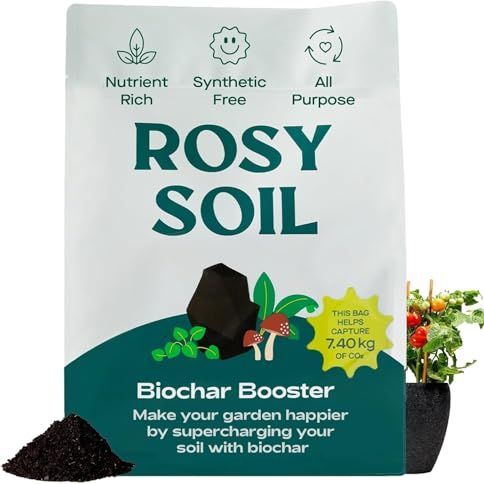 Rosy Soil Biochar Booster - Biochar Soil Amendment for Flowers and Vegetable Gardens - Horticultural Charcoal for Outdoor and Indoor Plants - Biochar Supplement for Potting Soil &amp;amp; Potting Mixes - 8qt