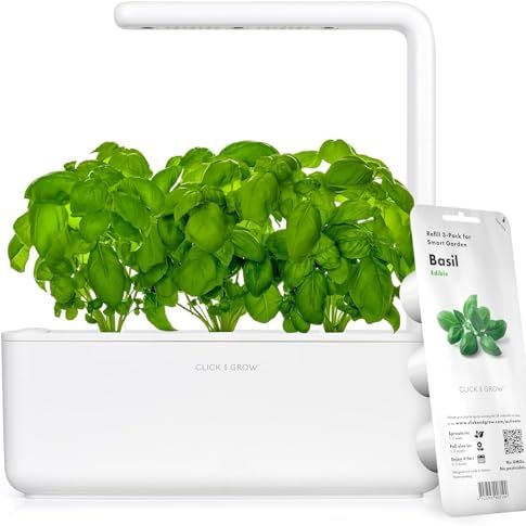 Click &amp;amp; Grow Indoor Herb Garden Kit With Grow Light | Smart Garden for Home Kitchen Windowsill | Easier Than Hydroponics Growing System | Vegetable Gardening Starter (3 Basil Pods Included), White