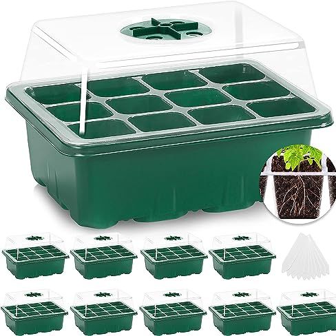 Mixc 10 Packs Seed Starter Tray Seed Starter Kit With Humidity Dome (120 Cells Total Tray) Seed Starting Trays Plant Starter Kit and Base Mini Greenhouse Germination Kit for Seeds Growing Starting