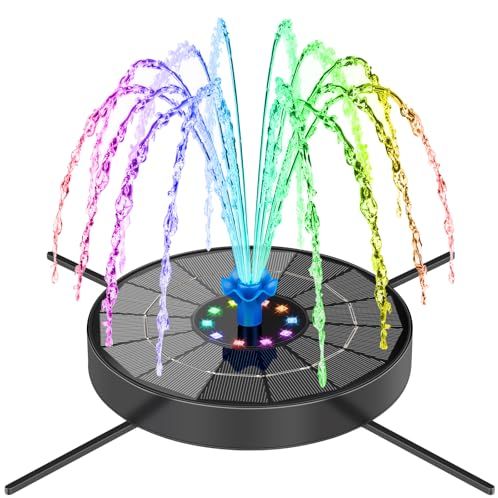 Seirmep Solar Fountain Pump With 3 Spray Height Adjustments, Upgraded Glass Solar Bird Bath Fountains With Led Lights,6 Nozzles,outdoor Solar Water Fountain for Bird Bath, Garden, Pool, Pond (blue)