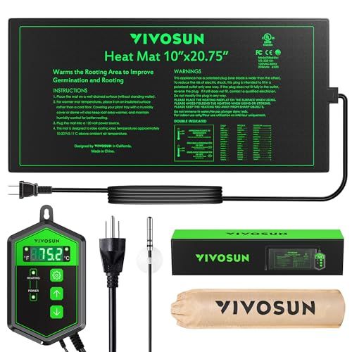 Vivosun 10"x 20.75" Seedling Heat Mat and Digital Thermostat Combo Set, Ul &amp;amp; Met-Certified Warm Hydroponic Heating Pad for Germination, Indoor Gardening, Greenhouse