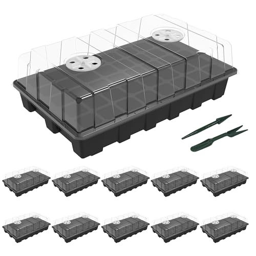 Gardzen 10-Set Garden Propagator Set, Seed Tray Kits With 400-Cell, Seed Starter Tray With Dome and Base 15" X 9" (40-Cell Per Tray)