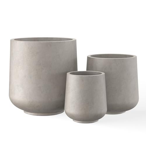 Kante 15.3&quot;+11.6&quot;+8.2&quot; Dia Round Concrete Planter, Large Outdoor Indoor Planter Pots Containers With Drainage Holes and Rubber Plug for Home Garden Patio, Buff Concrete