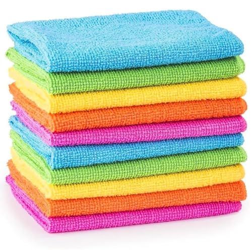 Mts Microfibre Cleaning Cloths 10 Pack, 30x30cm - Soft, Absorbent, Non Abrasive, Washable, Reusable Lint Free Duster Towels - Colour Coded Cloth Essentials for Kitchen, Car, Windows, Bathroom, Dishes