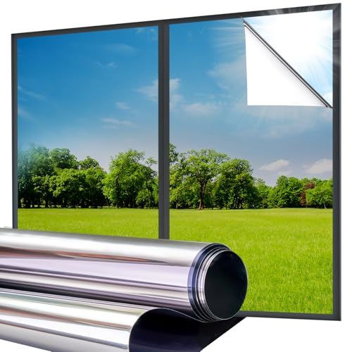 Lifetree Reflective One Way Window Film Privacy: Mirror Heat Control Sun Blocker Window Tint Film, Uv Protection Anti Glare, No Glue Clear Daytime Privacy for Home Office (silver, 44.5 * 200cm)