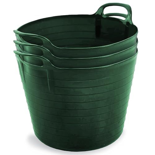 Neat Plastics 42l Flexi Tubs 3 Pack - Large Garden Tubs With Handles, Heavy Duty, Ideal Bath &amp;amp; Flexi Bucket, Durable Flexible Buckets for Home &amp;amp; Garden (green)