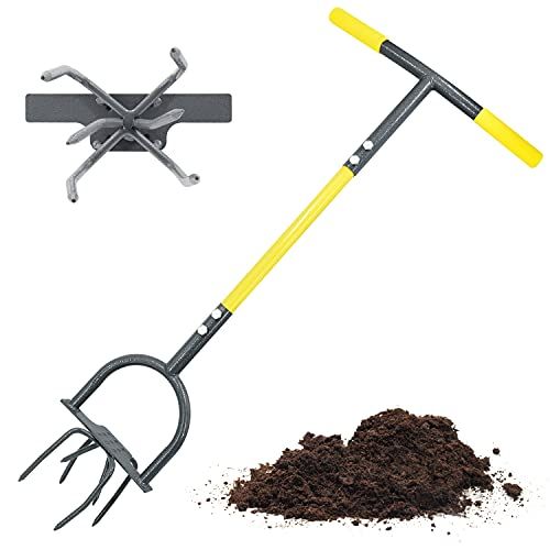 Jardineer Hand Tiller Cultivator, Twist Tiller Garden Claw Heavy Duty, Manual Soil Tiller for Flower Box and Raised Bed