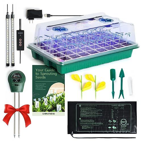 Growfriend Seed Starter Kit With Grow Lights &amp;amp; Heat Mat &amp;ndash; 40-Cell Seed Starter Tray, Humidity Dome, Soil Moisture Meter &amp;amp; Sticky Gnat Traps &amp;ndash; Indoor Greenhouse &amp;amp; Plant Propagation Station