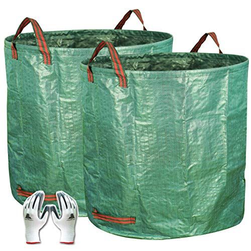 Gardzen 2-Pack 132 Gallon Yard Waste Bags, Reusable Heavy Duty Collapsible Garden Leaf Bags With Plastic Ring, Stand-Up Yard Waste Bin for Leaves, Lawn Debris &amp;amp; Grass Clippings