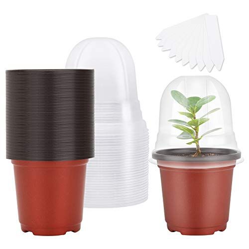 Mixc Plant Nursery Pots With Humidity Dome 4" Soft Transparent Plastic Gardening Pot Planting Containers Cups Planter Small Starter Seed Starting Trays for Seedling With 10pcs Plant Labels&amp;#65292;30 Sets