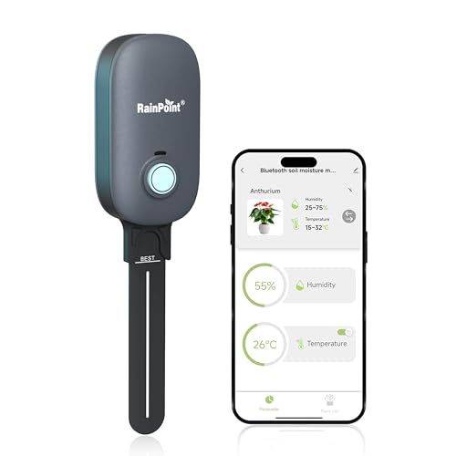 Rainpoint Bluetooth Soil Moisture Meter, 2-In 1 Soil Moisture/air Temperature Meter With App Remote Monitor,20 Plants Database, Can Be Used With Wifi Hub(model:twg009) and Water Timer(model:itv102b).