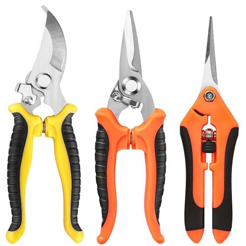 Ewpjdk 3 Pack Garden Pruning Shears, Stainless Steel Shears, Gardening Shears, Scissors, Garden Clippers, Pruning Snips, Pruning Shears for Gardening Tools