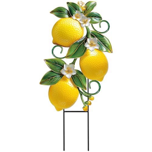 Amyhill Lemon Outdoor Decor Summer Metal Garden Stakes Yellow Lemon Yard Signs Rustic Farmhouse Floral Waterproof Lawn Sign Outdoor Decorations for Summer Holiday Garden Lawn Decor