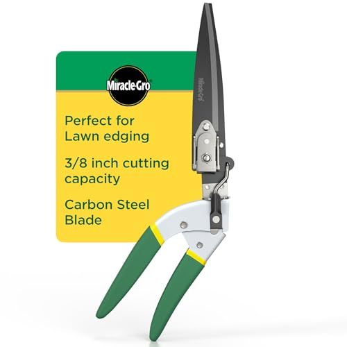 Miracle-Gro Grass Trimming Shears &amp;ndash; Adjustable Rotating Handle With Sharp Non-Stick Carbon Steel Blades, Comfort Handles, and Safety Lock for Precise Garden and Lawn Edging
