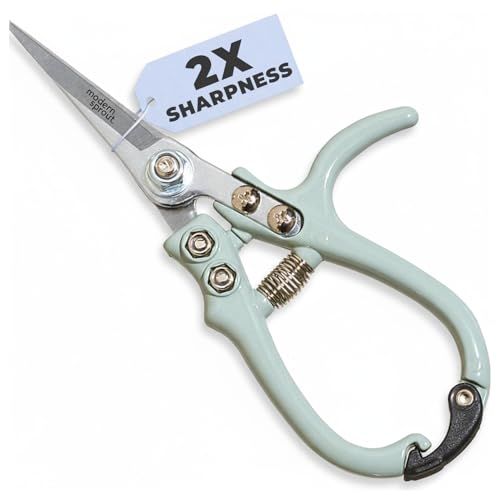 Modern Sprout Pruning Shears - Herb Snipping Scissors- Lightweight Gardening Tools W/easy Lock - Flower Cutter Garden Shears - Carbon Steel Blade + Reusable Holster (green, 1-Pack)