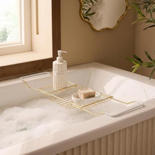 Ohs Wire Bath Rack Metal Spa Home Bath Trays for Across the Bath, Gold