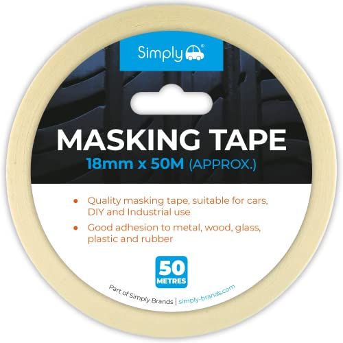 Simply Auto 18mmx50m Masking Tape - Adhesive Tape Ideal for Painters, Decorators, Professionals and Diy Use. 18mm Wide, 50m Roll.