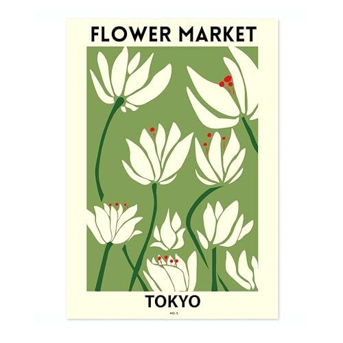 Tokyo Flower Market Poster Floral Wall Decor Print Abstract Colourful Minimalist Travel Bedroom Art, Archival Matte, A5 (print Only) - 21x14.8cm
