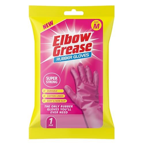 Elbow Grease Pink Rubber Gloves | Super Strong, Cotton Lined, Non-Slip Household Gloves (medium - 1 Pack)