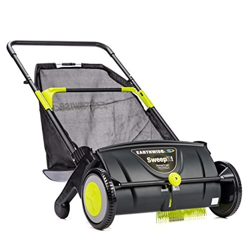 Earthwise Lsw70021 21-Inch Width Leaf &amp;amp; Grass Push Lawn Sweeper, Black