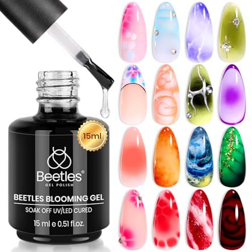 Beetles Blooming Gel 15ml Clear Uv Led Blossom Nails Gel Polish for Spreading Effect Marble Natural Stone Watercolor Floral Print Soak Off Diy Nail Art Design Manicure Gift for Women