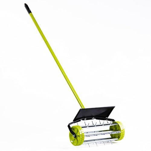 Garden Gear Rolling Lawn Aerator &amp;ndash; 36cm Drum With 27 Steel Spikes, Galvanised Frame, Puncture-Proof Wheels, Adjustable Height &amp;amp; Safety Guard