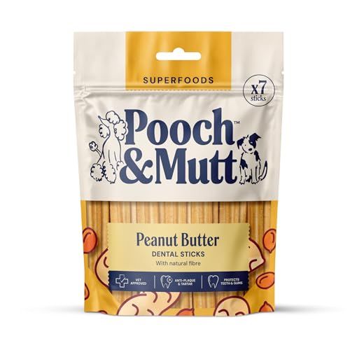 Pooch &amp;amp; Mutt - Peanut Butter Dog Dental Sticks (regular Sticks), Dog Dental Chew, for Teeth and Gums Cleaning, 1 Pack of 7 Sticks (packaging May Vary)