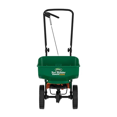 Scotts Turf Builder Edgeguard Mini Broadcast Spreader for Seed, Weed and Feed, Fertilizer, Salt, Ice Melt, Push Spreader Holds Up to 5,000 Sq.ft. Product