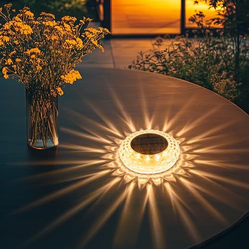 Solpex Solar Powered Outdoor Table Light, Waterproof Led Disk Light With 2 Lighting Modes, Night Light for Garden, Party, Yard, Table Decor (1 Pack)
