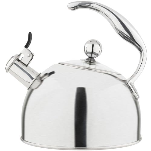 Viking 3-Ply Stainless Steel Tea Kettle, 2.6 Quart Stovetop Hot Water Pot With Tempered Glass Lid, Ergonomic Handle, Induction Ready, Satin Silver