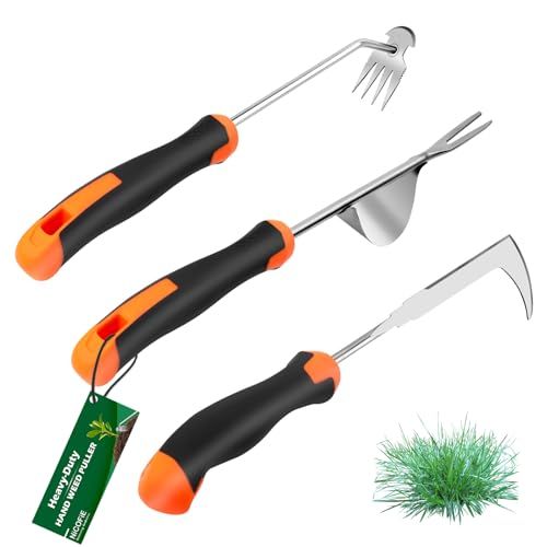 Nicofie 2025 Hand Weeder Tool, Rubber Handle Manual Weeder Puller Tool, Uprooting Weeding Tools, Crack Weeder Crevice, 4 Teeth Weeding Tool, Weeding Artifact Tool for Gardening(3 Pcs)