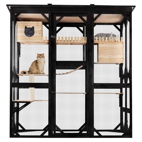 Funxplore 71.1" L Large Cat Catio Outdoor Cat Enclosure Window Acess, Walk-In Cat Cage Cat House for Multiple Indoor Outdoor Cats, Outside Patio 6 Doors Weatherproof Roof