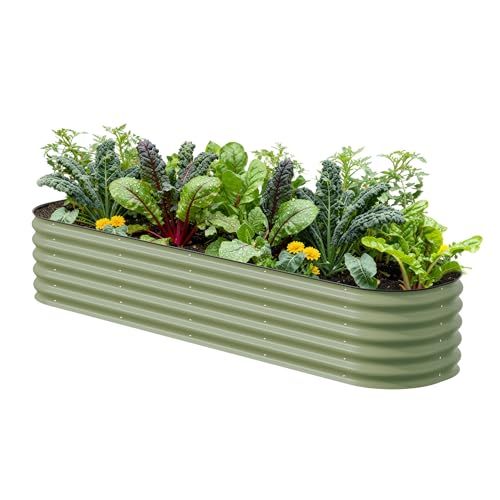 Vego Garden Raised Garden Bed Kits, 17" Tall 9 in 1 8ft X 2ft Metal Raised Planter Bed for Vegetables Flowers Ground Planter Box-Olive Green