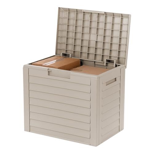Iris Usa 35-Gallon Outdoor Deck Delivery Storage Box, Lockable &amp;amp; Uv-Protected, Weather-Resistant Patio Storage for Cushions, Garden Tools &amp;amp; Packages, Waterproof Resin, Durable &amp;amp; Stylish Design - Beige