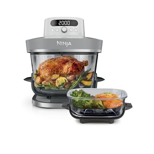 Ninja Crispi Pro Xl Glass Air Fryer, 5 Preset Cooking Functions, Includes 5.7l and 2.3l Cleancrisp Glassware Cooking Containers and Storage Lids, White As090ukwh