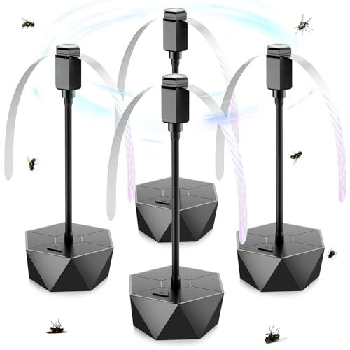 Pimag Fly Fans for Tables, Fly Repellent Fan Outdoor Indoor Keep Flies Away, Fly Repellent Fans for Tables With Holographic Blades for Picnic, Party, Restaurant, Kitchen, and Bbq, 4 Pack Black