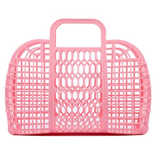 Babana Jelly Large Plastic Bags - Reusable Gift Basket | Beach Bag, Market Bag, Easter Basket - (pale Pink)