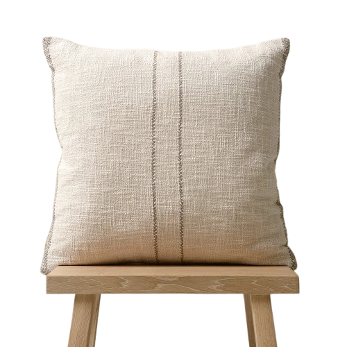 white linen cushion on brown wooden stall