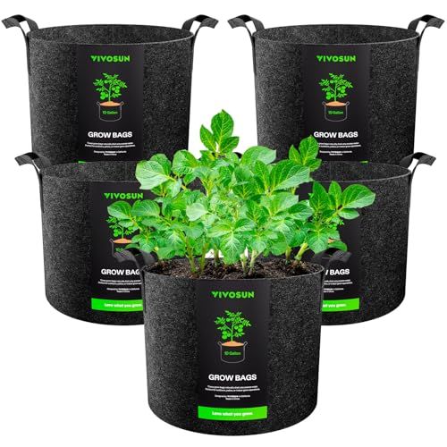 Vivosun 5-Pack 10 Gallon Plant Grow Bags, Heavy Duty Thickened Nonwoven Fabric Pots With Handles