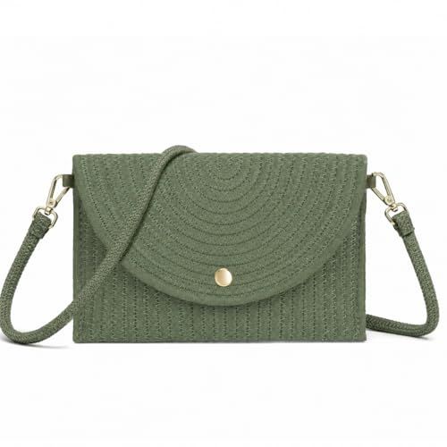 Woodland Leathers Crossbody Woven Straw Crossbody Bag for Women With Daisy Detail, Summer Beach Clutch Shoulder Bag, Lightweight Envelope Purse With Detachable Strap Womens Bag (green Straw)