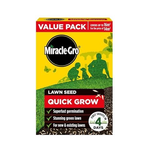 Miracle-Gro Quick Grow Lawn Seed 16m2 Ryegrass Fescues Fast Grass Seed 480g - Super Fast Germinating Lawn Seed - Rich Green Lawn - for Existing and New Lawns.