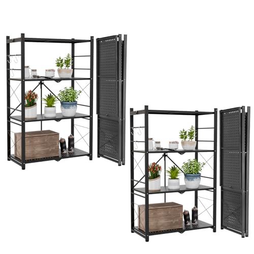 Eagle Peak 4-Tier Foldable Greenhouse Shelf, Heavy Duty Metal Storage Rack, No Assembly Steel Shelving Unit, Plant Stand for Greenhouse and Multi-Use Storage, 28&amp;rdquo;x14.6&amp;rdquo;x44.7&amp;rdquo;, 520 Lbs, 2 Pack, Black