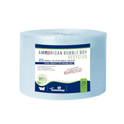 Large Roll of 175 Feet of Recycled Small Plus Bubble Wrap for Packing, Moving and Shipping for Your Business Essentials. Eco Friendly and Made From 90% Post-Consumer Materials by American Bubble Boy