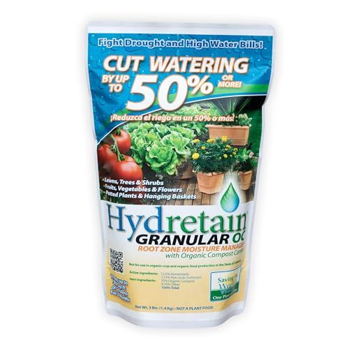 Hydretain Root Zone Moisture Manager - Drought Protection and Moisture Control for Lawns, Gardens, Containers - Reduces Watering, Delays Wilt - Covers Up to 1,000 Sq Ft (3 Lbs, Granule)