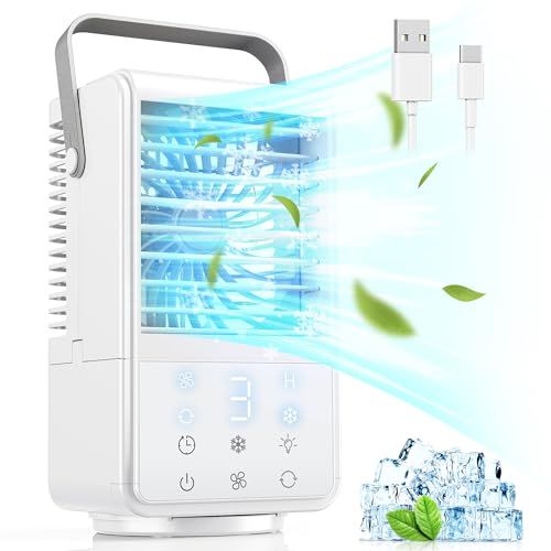 Air Cooler, 1000ml Portable Air Conditioner With 3 Wind Speeds, 7 Night Light and Timing Function, 90&amp;deg; Rotatable Evaporative Air Coolers Quiet Desktop Mini Air Cooler Fan for Home Office Dorm Camping